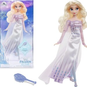Disney Store Official Elsa the Snow Queen Classic Doll for Kids, Frozen 2, 29cm/11”, Includes Silver Toned Brush with Moulded Details, Fully Posable Toy - Suitable for Ages 3+