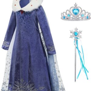 Gridamea Elsa Dress Up for Girls-Frozen Princess Costume for Kids with Crown and Wand for Party/Cosplay/Wedding