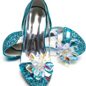 ELSA & ANNA Girls Snow Queen Princess Fancy Dress Up Party Shoes - 3cm Heel - Elsa Dress Up Shoes for Parties & Birthdays, Cosplay - Girls High Heels (SIL15)